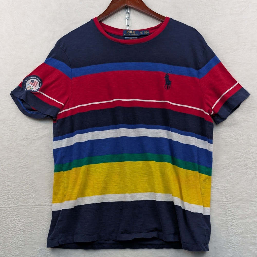 Polo Ralph Lauren T-Shirt Mens L Multicolor Striped Team USA Olympic Embroidered